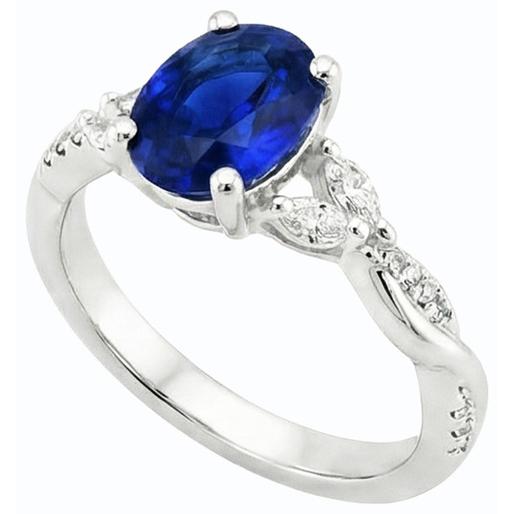 Natural Real ( Not Lab Grown )  Blue Sapphire Gemstone Ring With Marquise & Round Accents 4.50 Carats