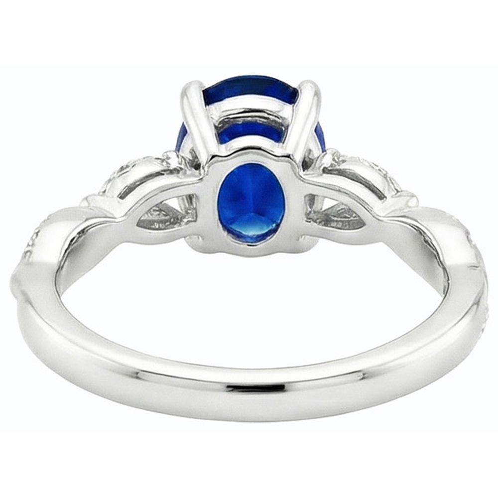 Natural Real ( Not Lab Grown )  Blue Sapphire Gemstone Ring With Marquise & Round Accents 4.50 Carats