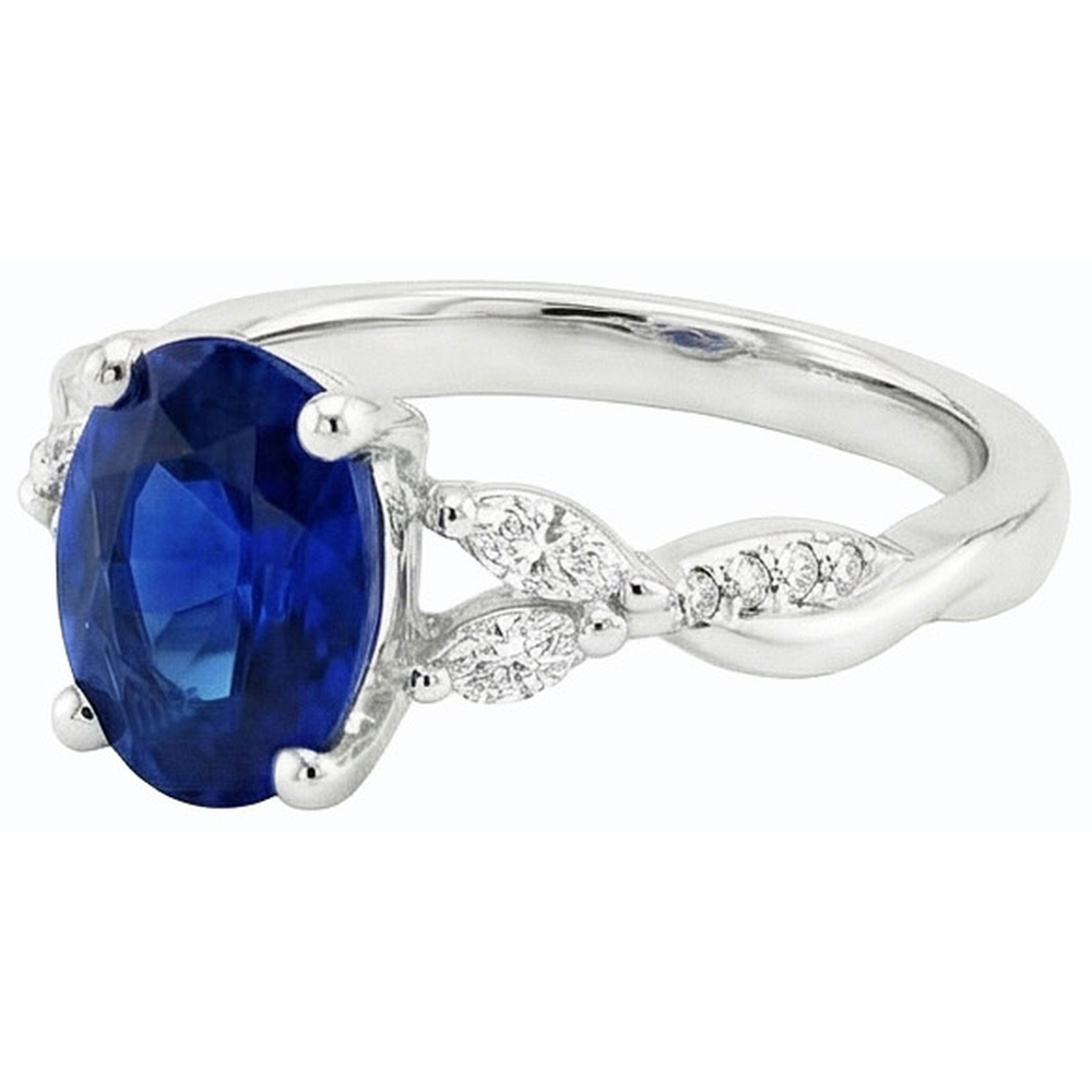 Natural Real ( Not Lab Grown )  Blue Sapphire Gemstone Ring With Marquise & Round Accents 4.50 Carats
