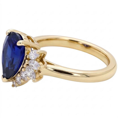 Natural Real ( Not Lab Grown )  Blue Sapphire Gemstone Ring With Round & Marquise Accents 2.50 Carats