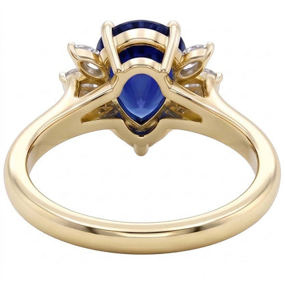Natural Real ( Not Lab Grown )  Blue Sapphire Gemstone Ring With Round & Marquise Accents 2.50 Carats