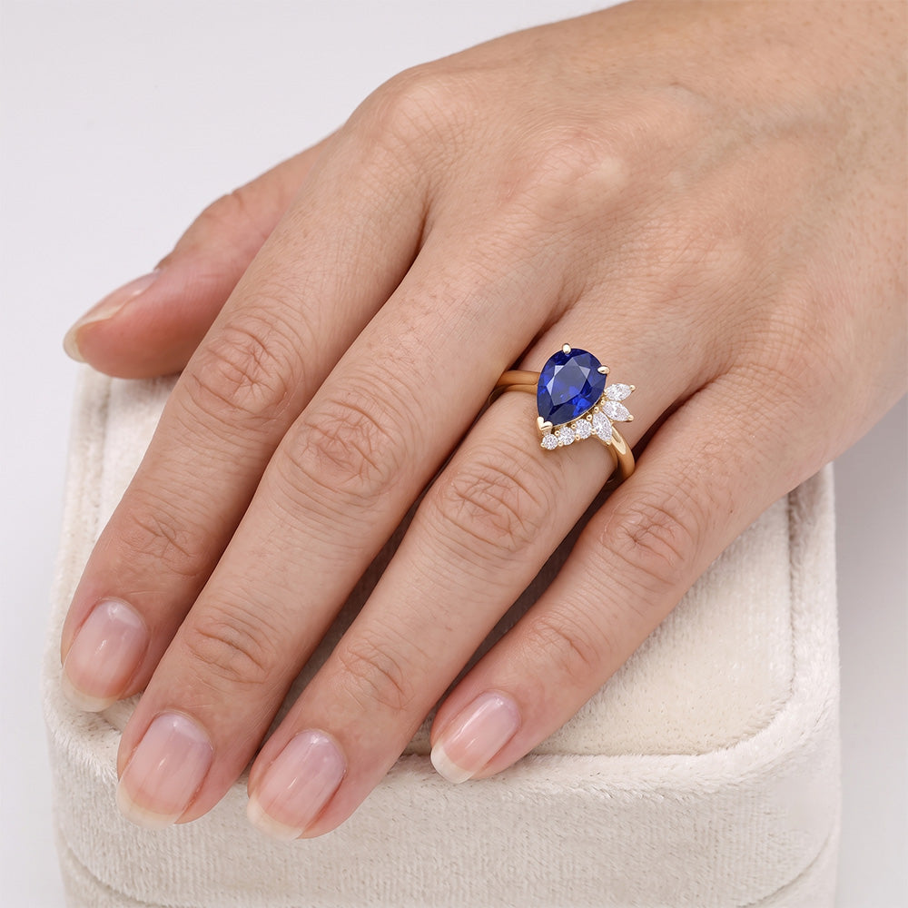 Natural Real ( Not Lab Grown )  Blue Sapphire Gemstone Ring With Round & Marquise Accents 2.50 Carats