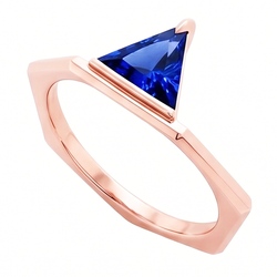 Natural Real ( Not Lab Grown )  Blue Sapphire Gemstone Trillion Ring 14K Rose Gold 1 Carat Jewelry