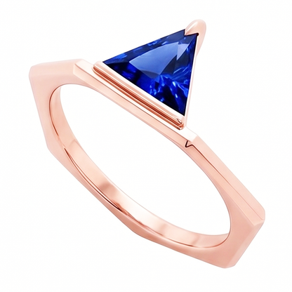 Natural Real ( Not Lab Grown )  Blue Sapphire Gemstone Trillion Ring 14K Rose Gold 1 Carat Jewelry