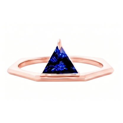 Natural Real ( Not Lab Grown )  Blue Sapphire Gemstone Trillion Ring 14K Rose Gold 1 Carat Jewelry