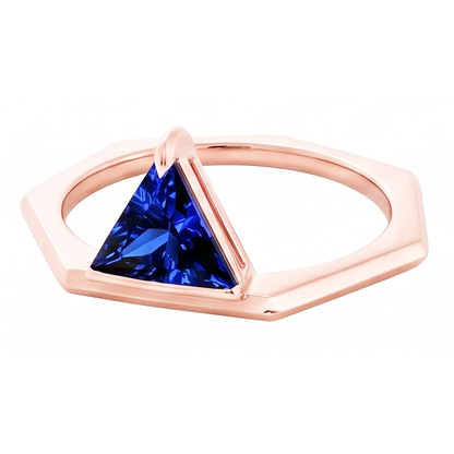 Natural Real ( Not Lab Grown )  Blue Sapphire Gemstone Trillion Ring 14K Rose Gold 1 Carat Jewelry