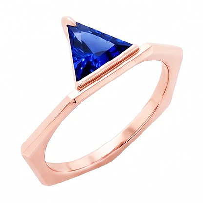 Natural Real ( Not Lab Grown )  Blue Sapphire Gemstone Trillion Ring 14K Rose Gold 1 Carat Jewelry