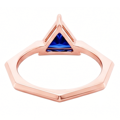 Natural Real ( Not Lab Grown )  Blue Sapphire Gemstone Trillion Ring 14K Rose Gold 1 Carat Jewelry