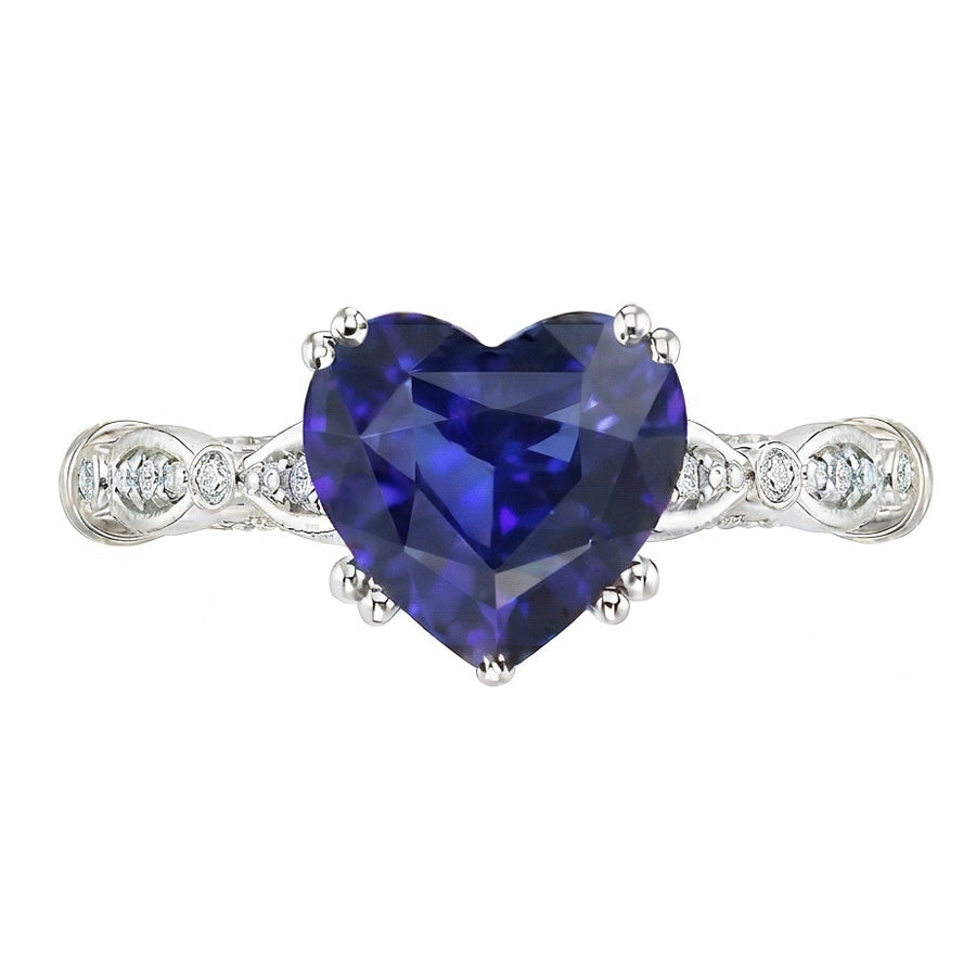 Natural Real ( Not Lab Grown )  Blue Sapphire Heart Gemstone Ring 2.50 Carats Antique Style Jewelry