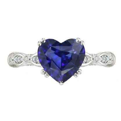 Natural Real ( Not Lab Grown )  Blue Sapphire Heart Gemstone Ring 2.50 Carats Antique Style Jewelry