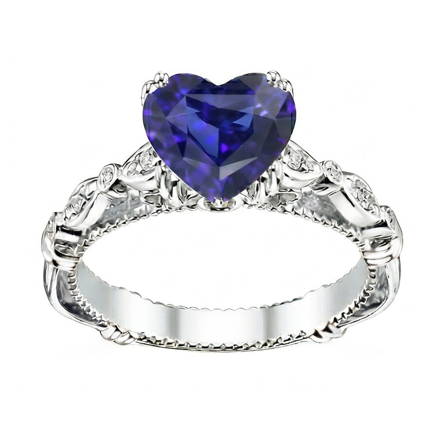 Natural Real ( Not Lab Grown )  Blue Sapphire Heart Gemstone Ring 2.50 Carats Antique Style Jewelry
