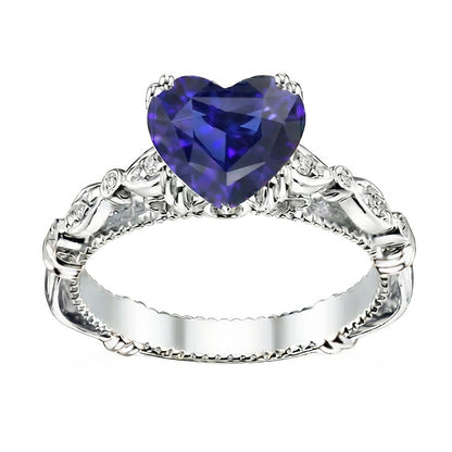 Natural Real ( Not Lab Grown )  Blue Sapphire Heart Gemstone Ring 2.50 Carats Antique Style Jewelry