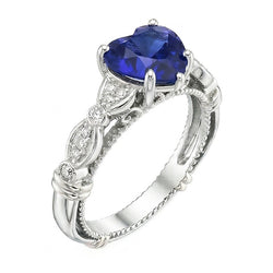 Natural Real ( Not Lab Grown )  Blue Sapphire Heart Gemstone Ring 2.50 Carats Antique Style Jewelry