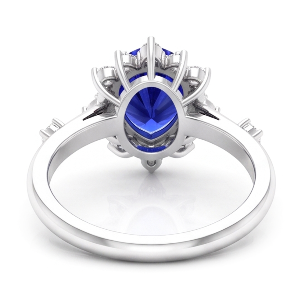Natural Real ( Not Lab Grown )  Blue Sapphire Pear Cut Ring 1.50 Ct Halo Star Style Diamonds