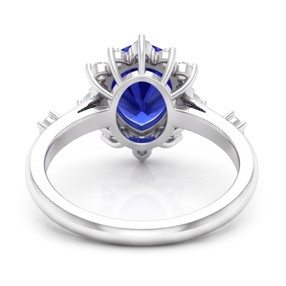 Natural Real ( Not Lab Grown )  Blue Sapphire Pear Cut Ring 1.50 Ct Halo Star Style Diamonds