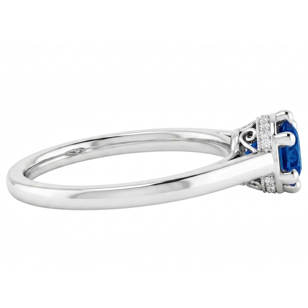 Natural Real ( Not Lab Grown )  Blue Sapphire Round Ring Prong Style 1.25 Carats White Gold 14K