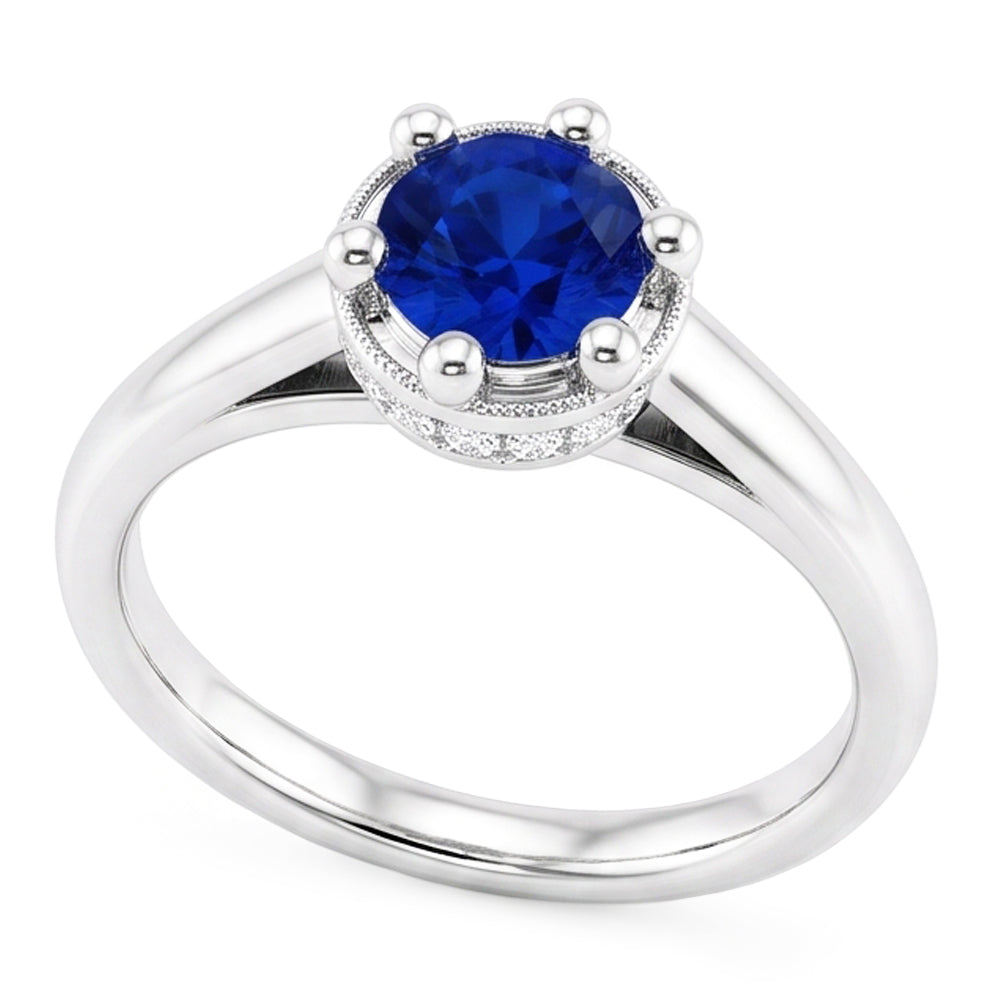 Natural Real ( Not Lab Grown )  Blue Sapphire Round Ring Prong Style 1.25 Carats White Gold 14K
