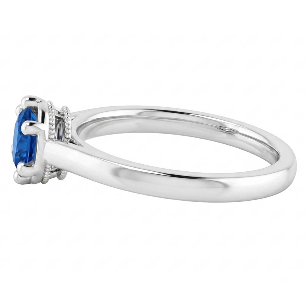 Natural Real ( Not Lab Grown )  Blue Sapphire Round Ring Prong Style 1.25 Carats White Gold 14K