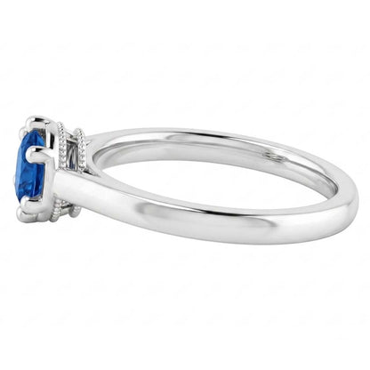 Natural Real ( Not Lab Grown )  Blue Sapphire Round Ring Prong Style 1.25 Carats White Gold 14K