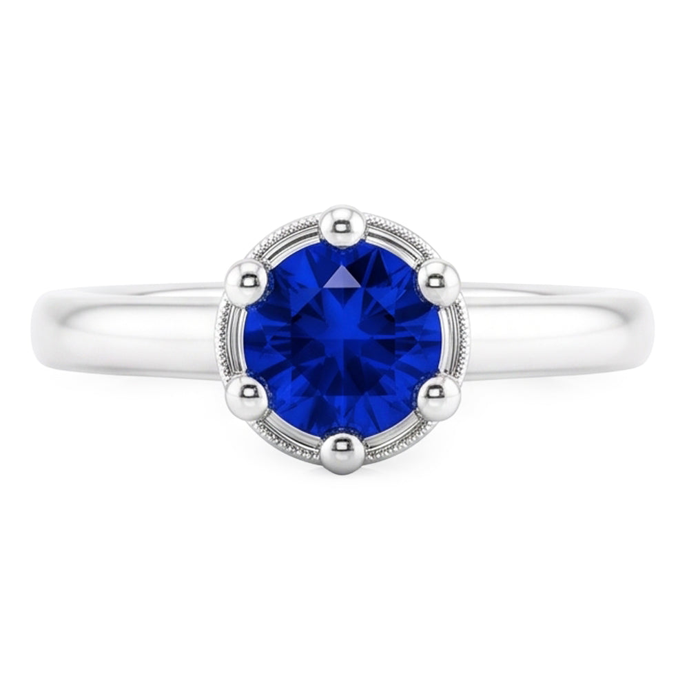 Natural Real ( Not Lab Grown )  Blue Sapphire Round Ring Prong Style 1.25 Carats White Gold 14K