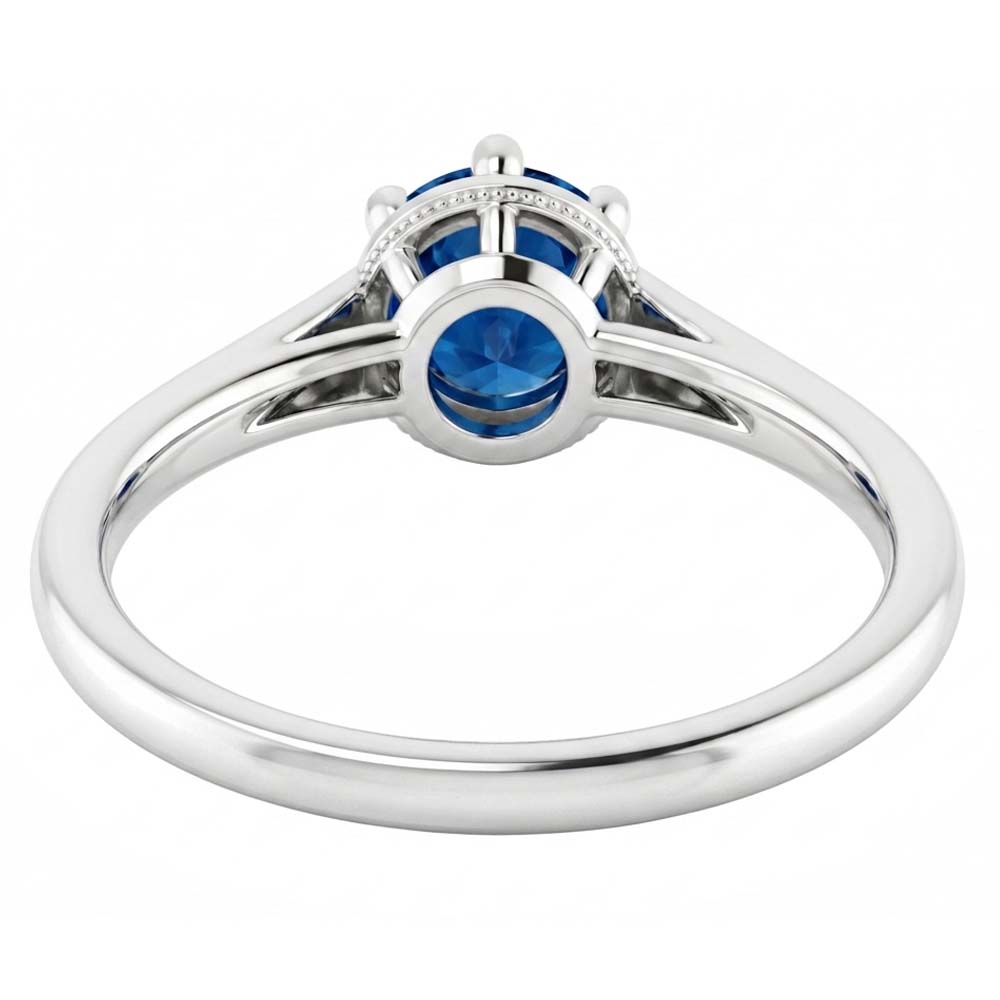 Natural Real ( Not Lab Grown )  Blue Sapphire Round Ring Prong Style 1.25 Carats White Gold 14K
