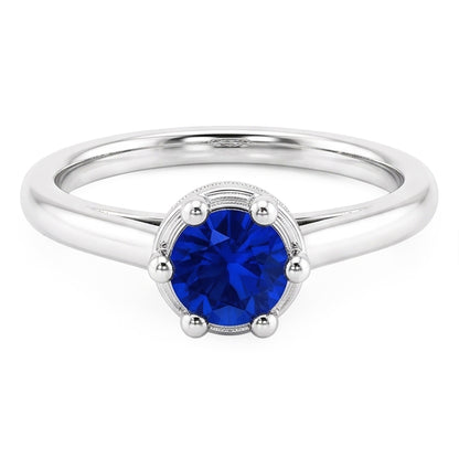 Natural Real ( Not Lab Grown )  Blue Sapphire Round Ring Prong Style 1.25 Carats White Gold 14K