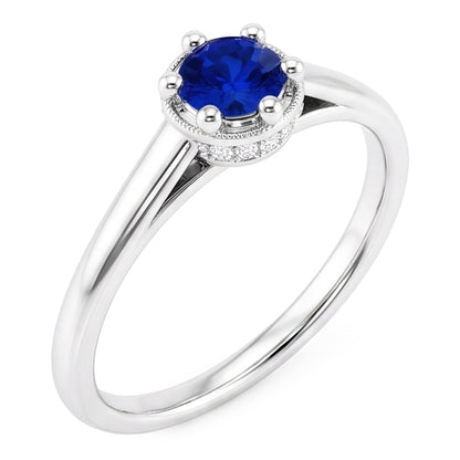 Natural Real ( Not Lab Grown )  Blue Sapphire Round Ring Prong Style 1.25 Carats White Gold 14K