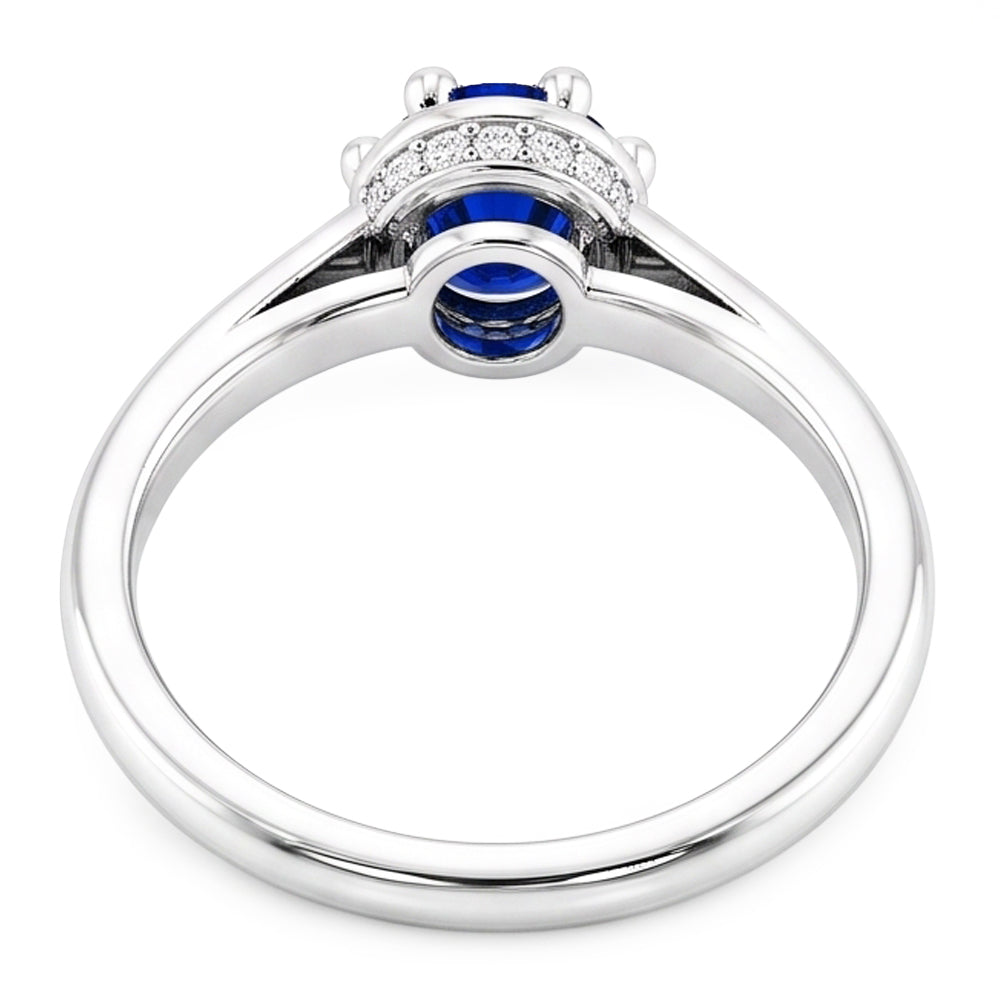 Natural Real ( Not Lab Grown )  Blue Sapphire Round Ring Prong Style 1.25 Carats White Gold 14K