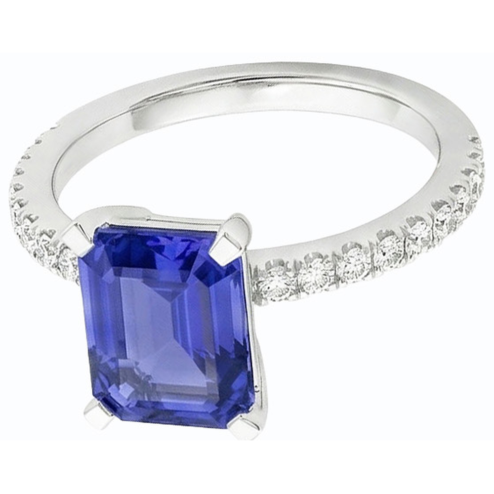 Natural Real ( Not Lab Grown )  Blue Sapphire Solitaire Emerald Ring With Accents 3 Carats Gold