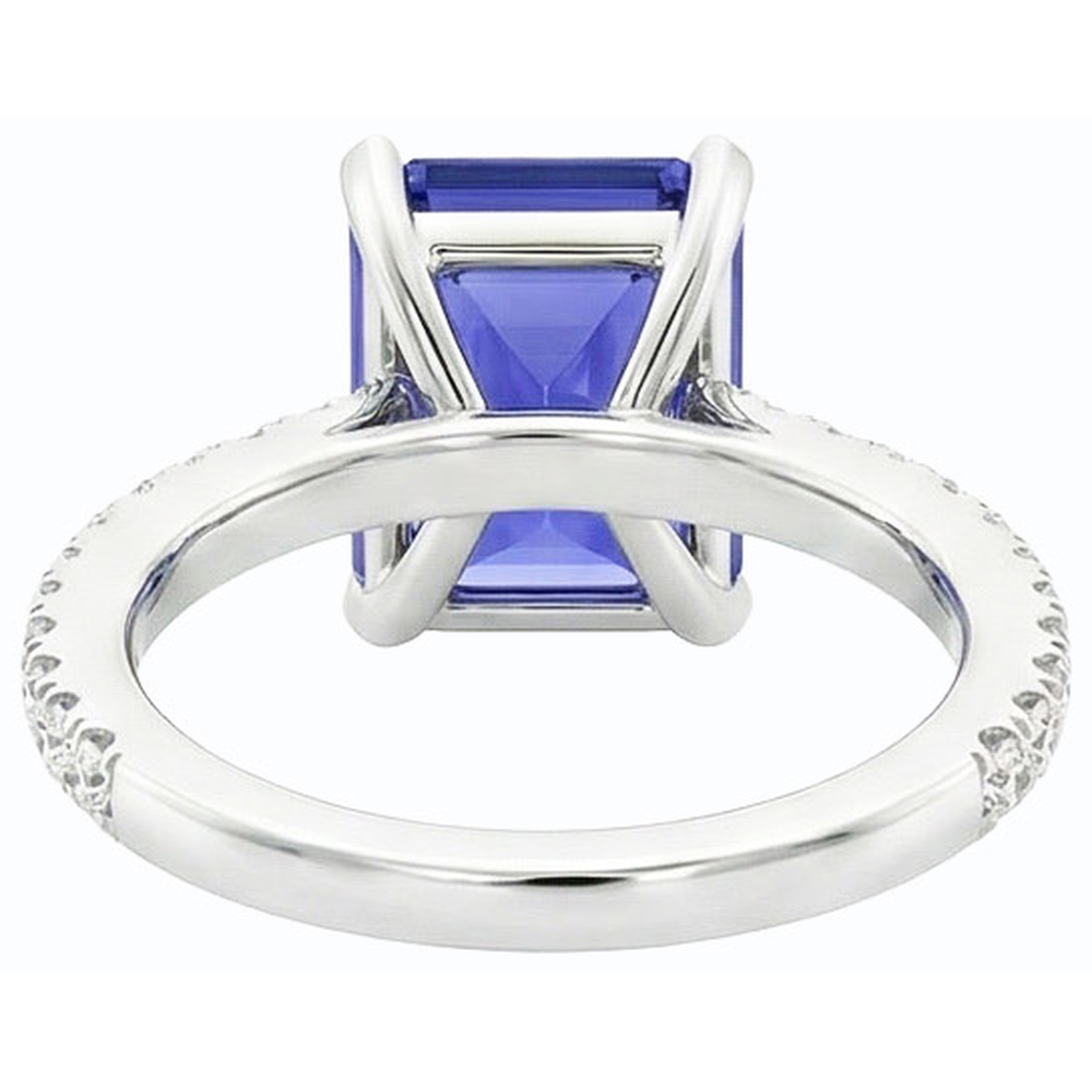 Natural Real ( Not Lab Grown )  Blue Sapphire Solitaire Emerald Ring With Accents 3 Carats Gold