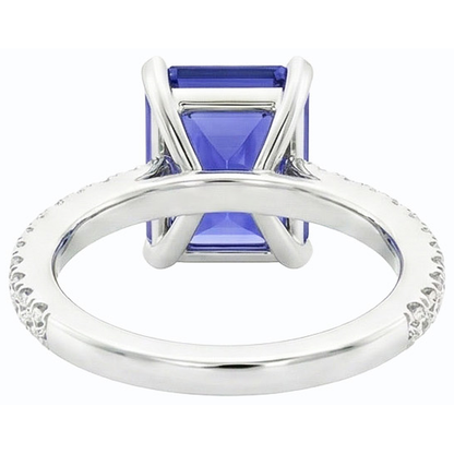 Natural Real ( Not Lab Grown )  Blue Sapphire Solitaire Emerald Ring With Accents 3 Carats Gold