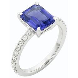 Natural Real ( Not Lab Grown )  Blue Sapphire Solitaire Emerald Ring With Accents 3 Carats Gold