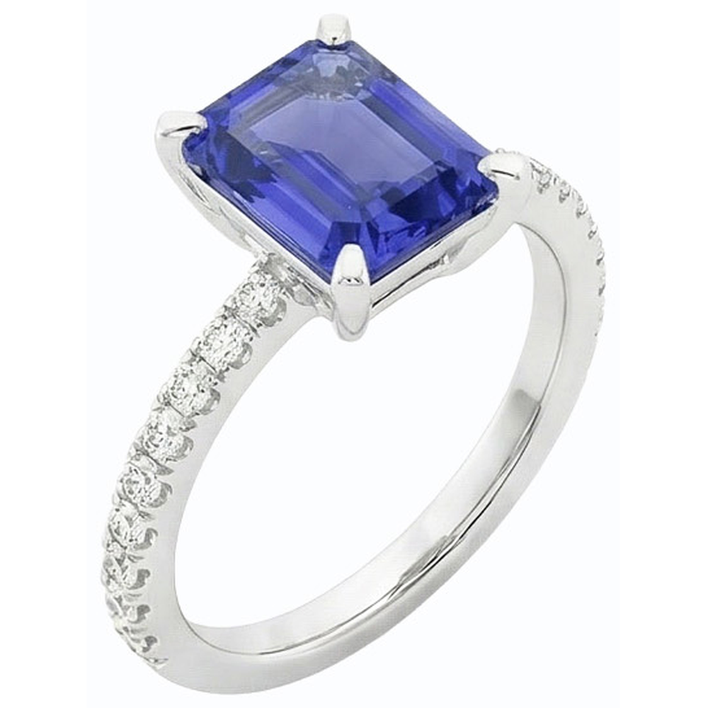 Natural Real ( Not Lab Grown )  Blue Sapphire Solitaire Emerald Ring With Accents 3 Carats Gold