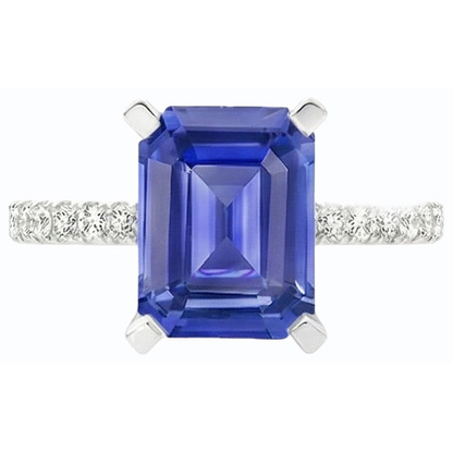 Natural Real ( Not Lab Grown )  Blue Sapphire Solitaire Emerald Ring With Accents 3 Carats Gold