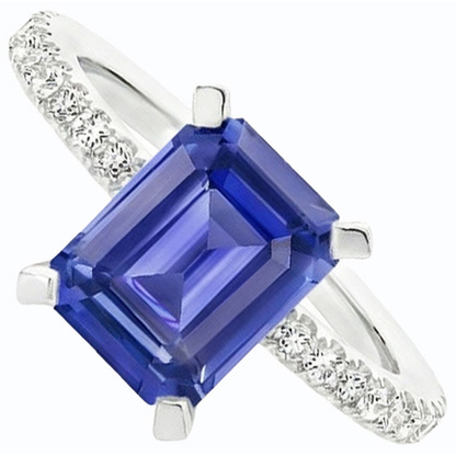 Natural Real ( Not Lab Grown )  Blue Sapphire Solitaire Emerald Ring With Accents 3 Carats Gold