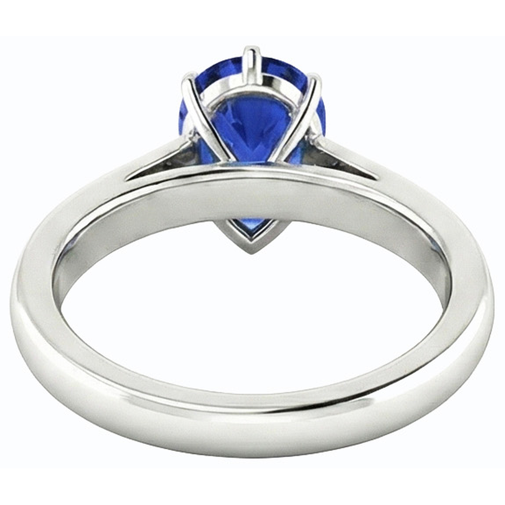 Natural Real ( Not Lab Grown )  Blue Sapphire Solitaire Engagement Ring Pear Cut 2.50 Carats