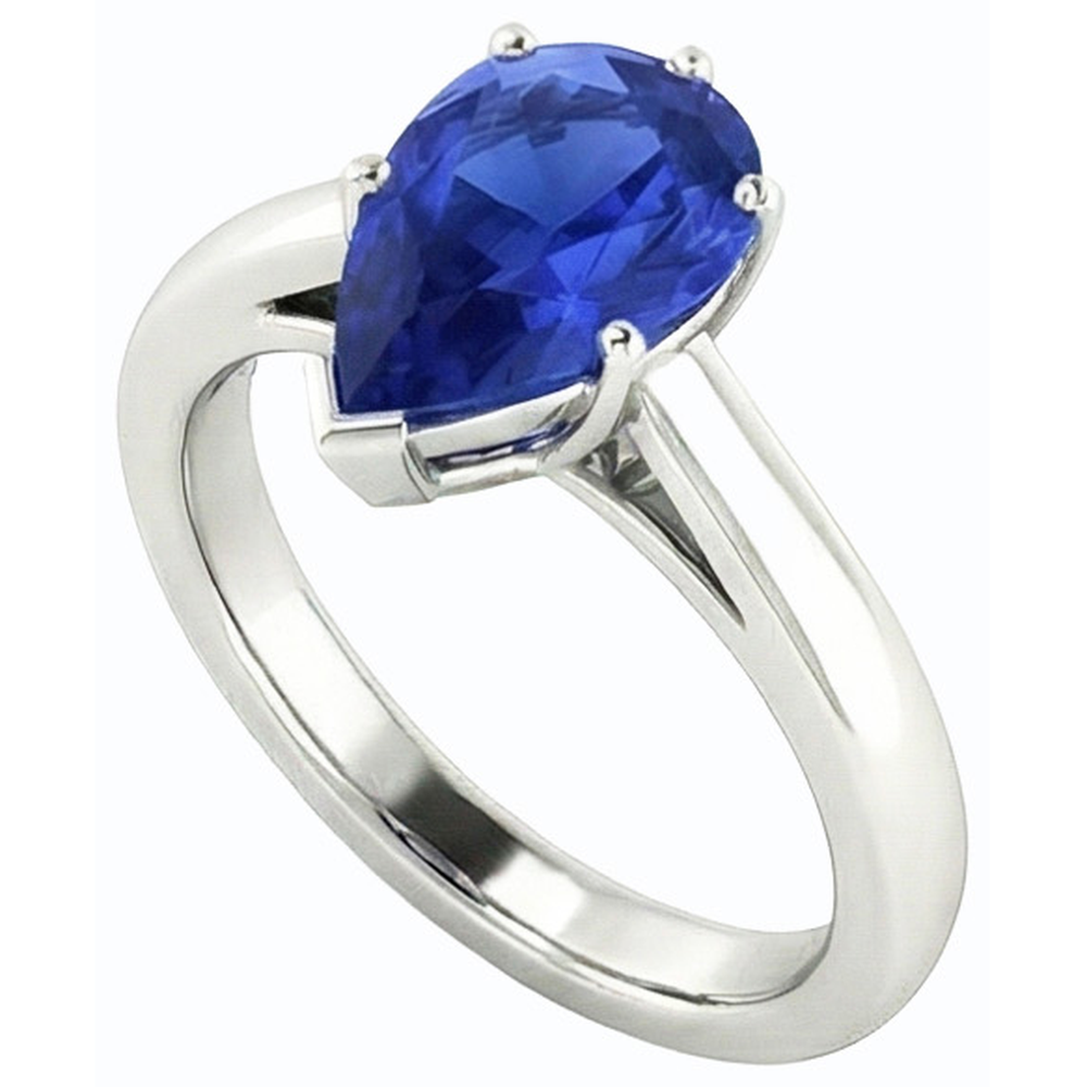 Natural Real ( Not Lab Grown )  Blue Sapphire Solitaire Engagement Ring Pear Cut 2.50 Carats