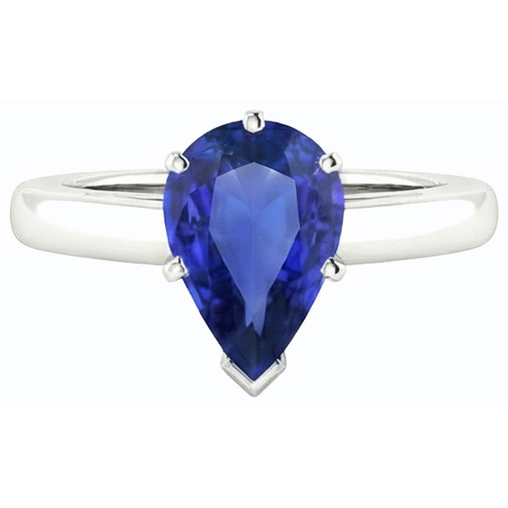 Natural Real ( Not Lab Grown )  Blue Sapphire Solitaire Engagement Ring Pear Cut 2.50 Carats