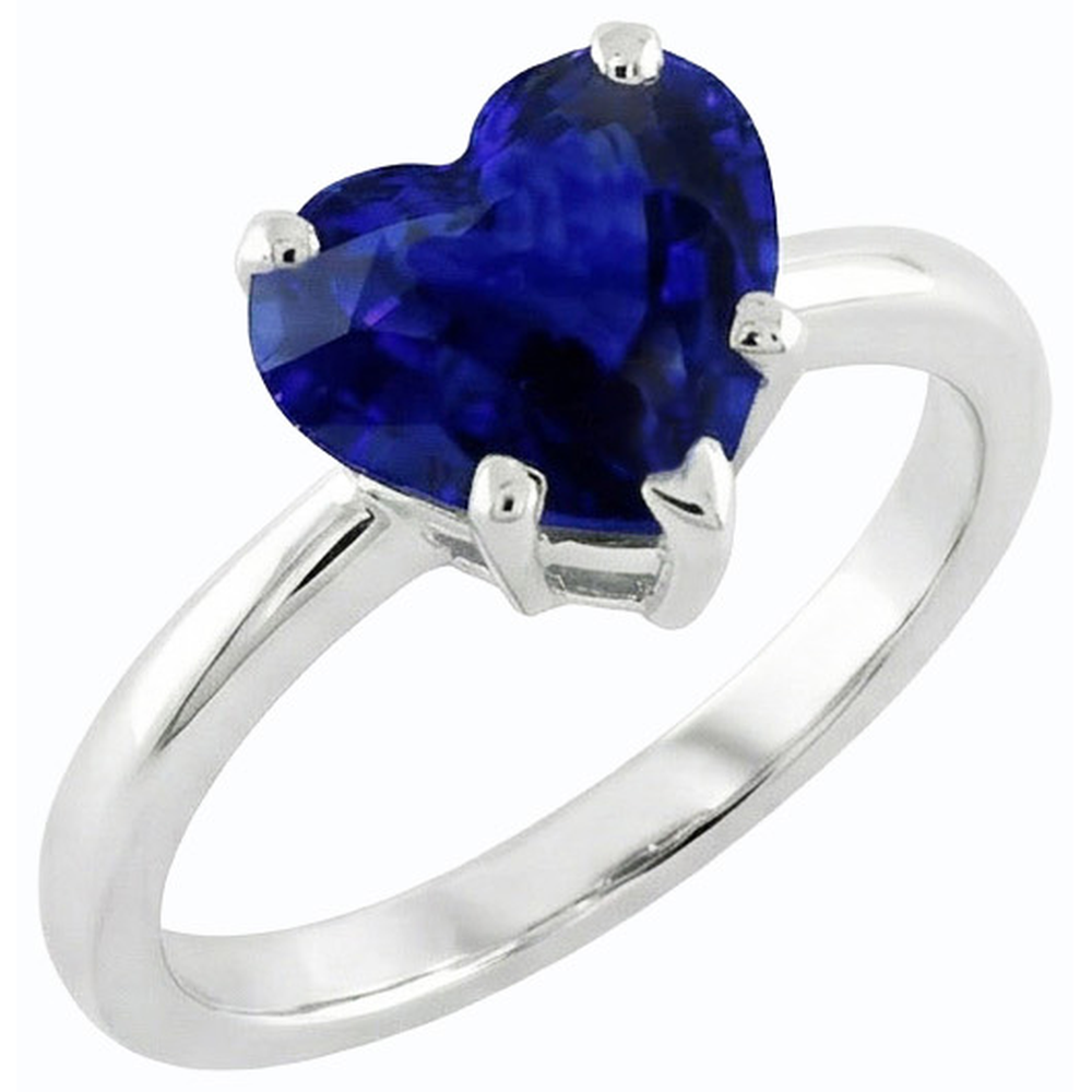 Natural Real ( Not Lab Grown )  Blue Sapphire Solitaire Heart Shaped Ring 2 Carats 14K Gold