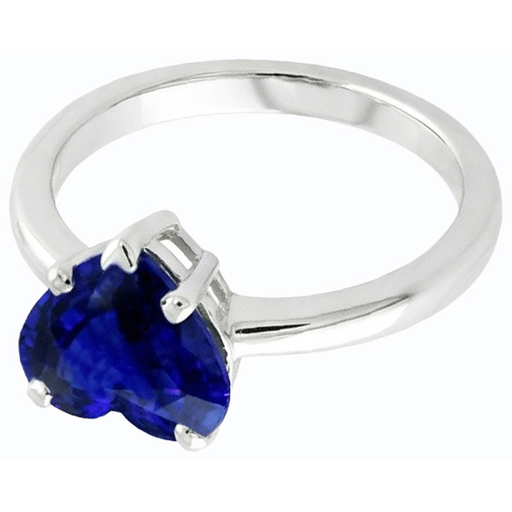 Natural Real ( Not Lab Grown )  Blue Sapphire Solitaire Heart Shaped Ring 2 Carats 14K Gold