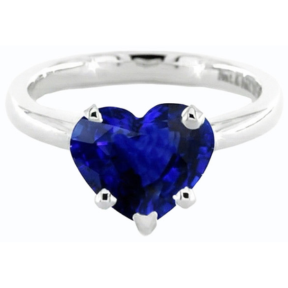 Natural Real ( Not Lab Grown )  Blue Sapphire Solitaire Heart Shaped Ring 2 Carats 14K Gold