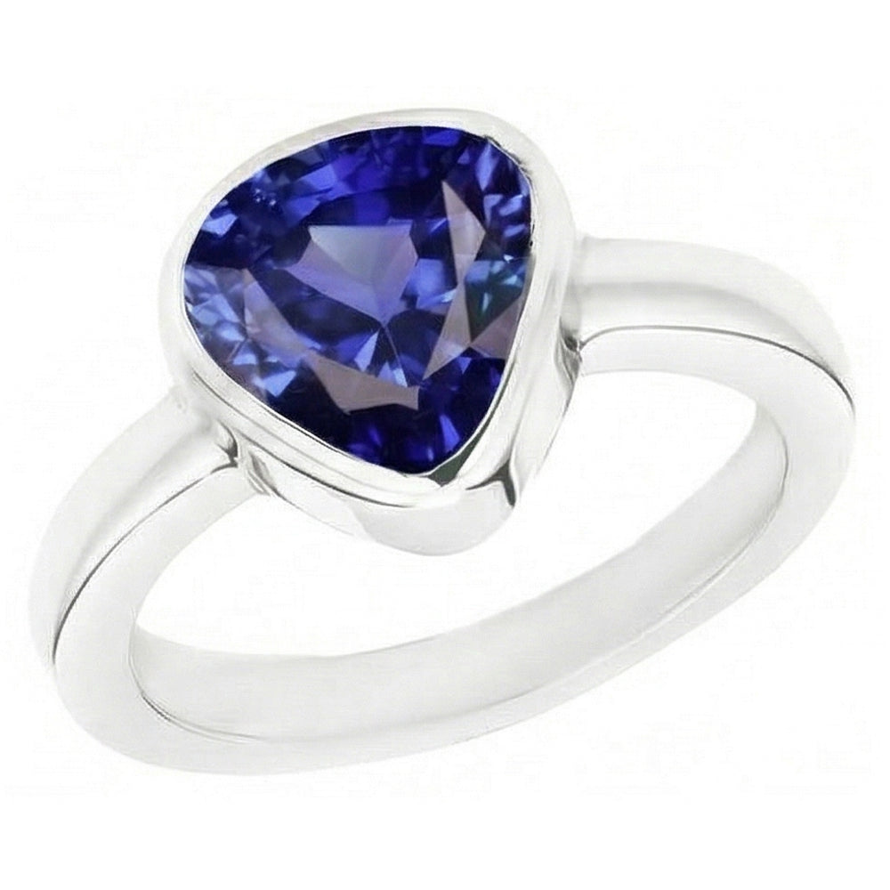Natural Real ( Not Lab Grown )  Blue Sapphire Solitaire Trillion Shaped Ring Bezel Set 2 Carats