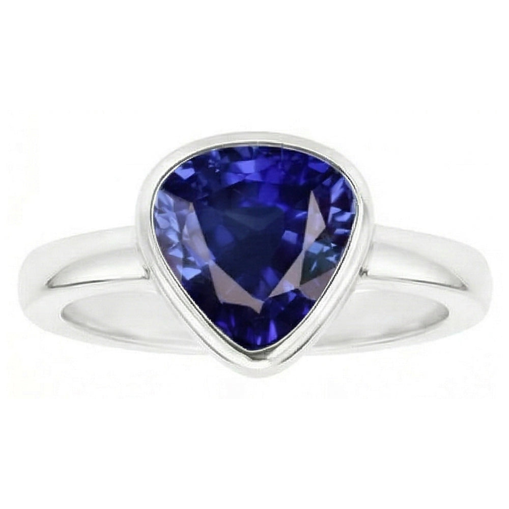 Natural Real ( Not Lab Grown )  Blue Sapphire Solitaire Trillion Shaped Ring Bezel Set 2 Carats