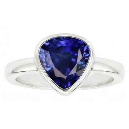 Natural Real ( Not Lab Grown )  Blue Sapphire Solitaire Trillion Shaped Ring Bezel Set 2 Carats
