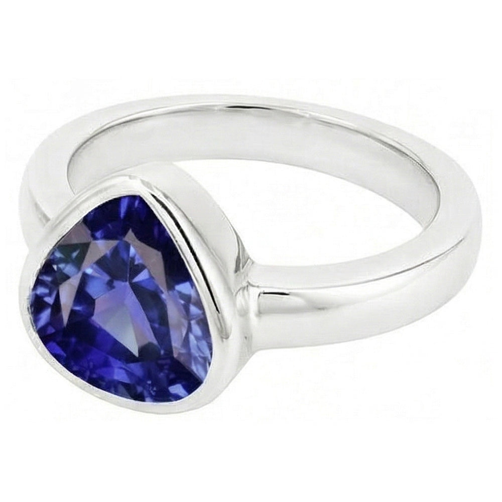 Natural Real ( Not Lab Grown )  Blue Sapphire Solitaire Trillion Shaped Ring Bezel Set 2 Carats