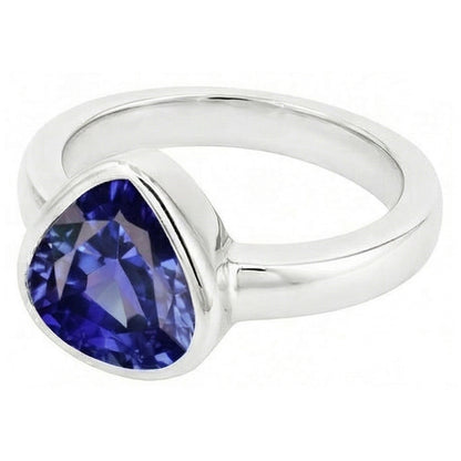 Natural Real ( Not Lab Grown )  Blue Sapphire Solitaire Trillion Shaped Ring Bezel Set 2 Carats