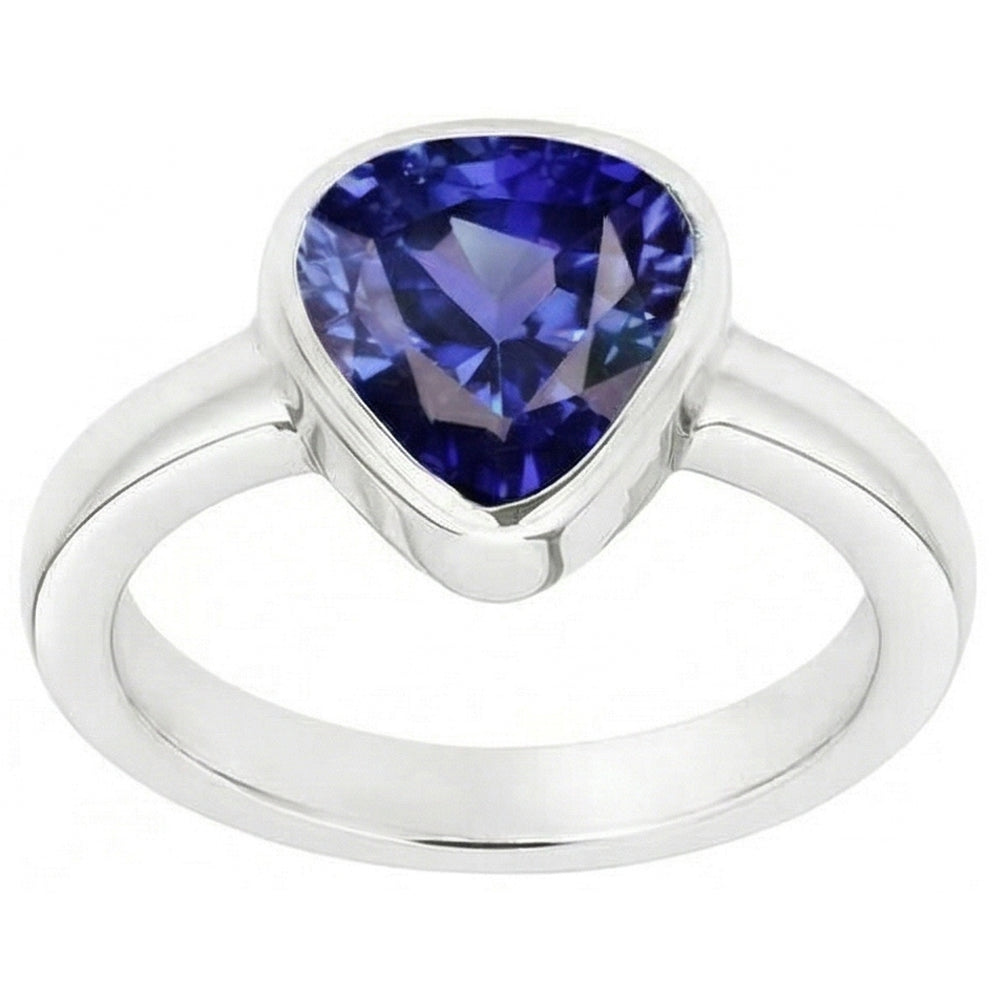 Natural Real ( Not Lab Grown )  Blue Sapphire Solitaire Trillion Shaped Ring Bezel Set 2 Carats