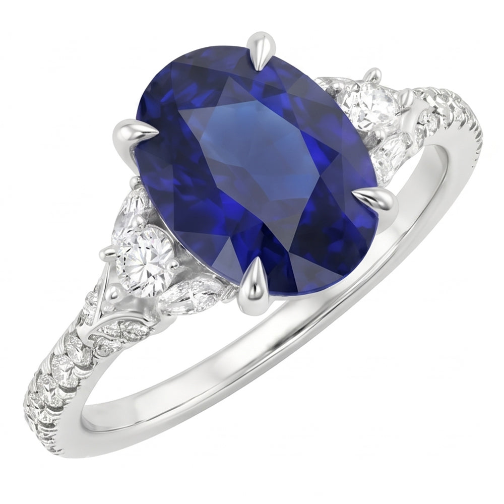 Natural Real ( Not Lab Grown )  Blue Sapphire Solitaire With Accents Ring 5 Carats White Gold Jewelry