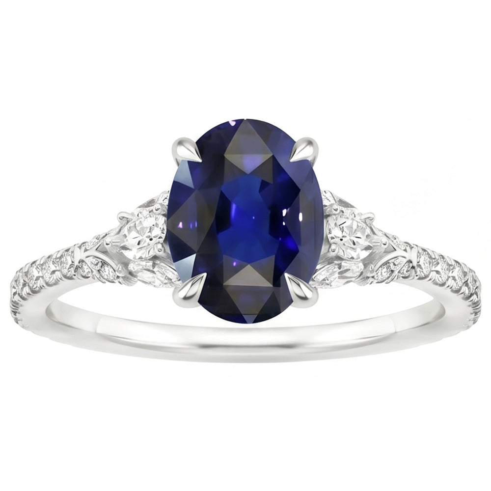 Natural Real ( Not Lab Grown )  Blue Sapphire Solitaire With Accents Ring 5 Carats White Gold Jewelry