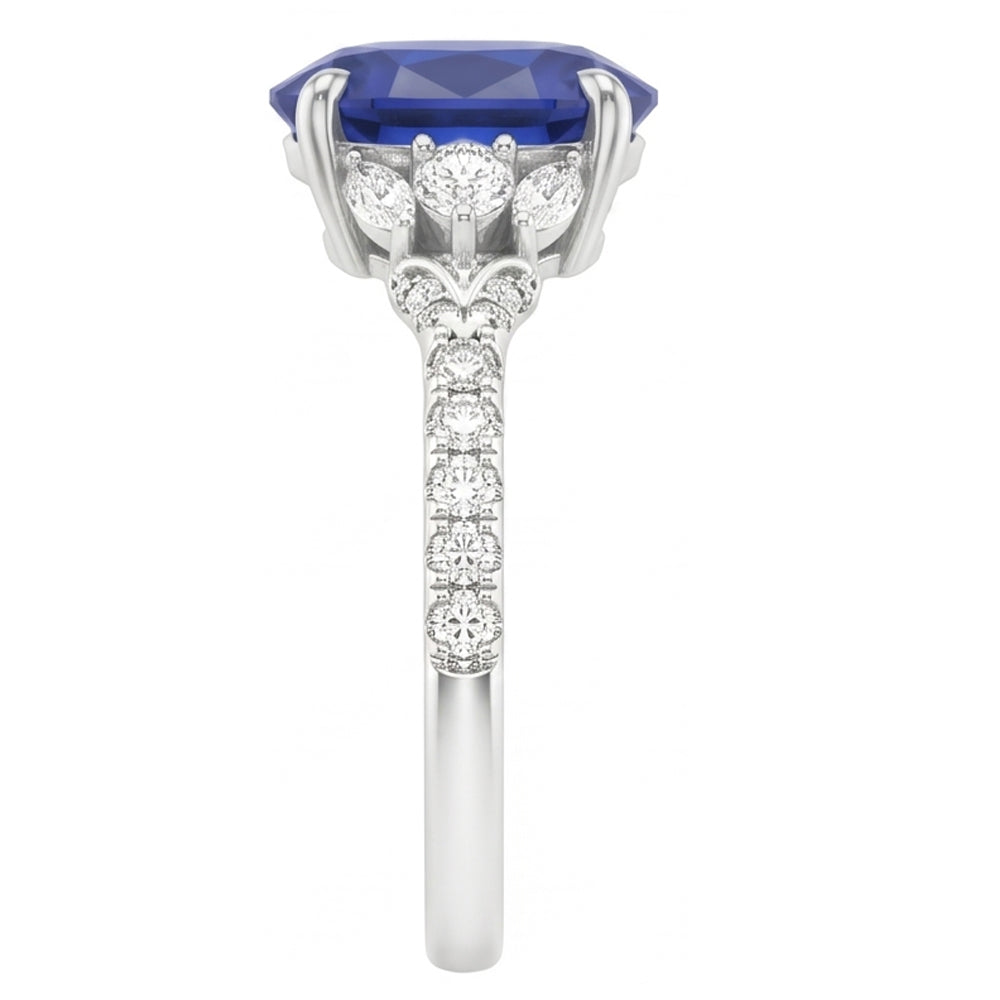 Natural Real ( Not Lab Grown )  Blue Sapphire Solitaire With Accents Ring 5 Carats White Gold Jewelry